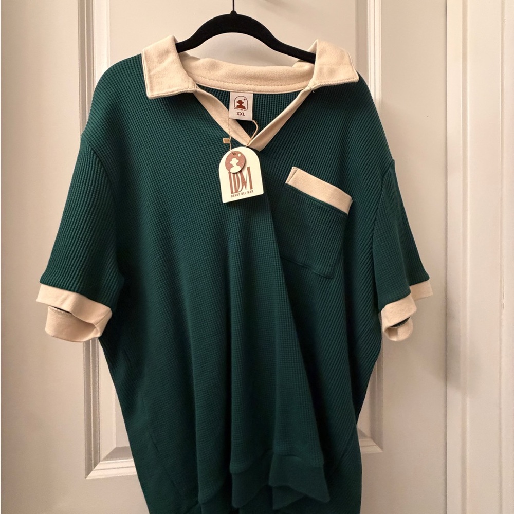 Unbranded Men's Green Contrast-Collar Polo